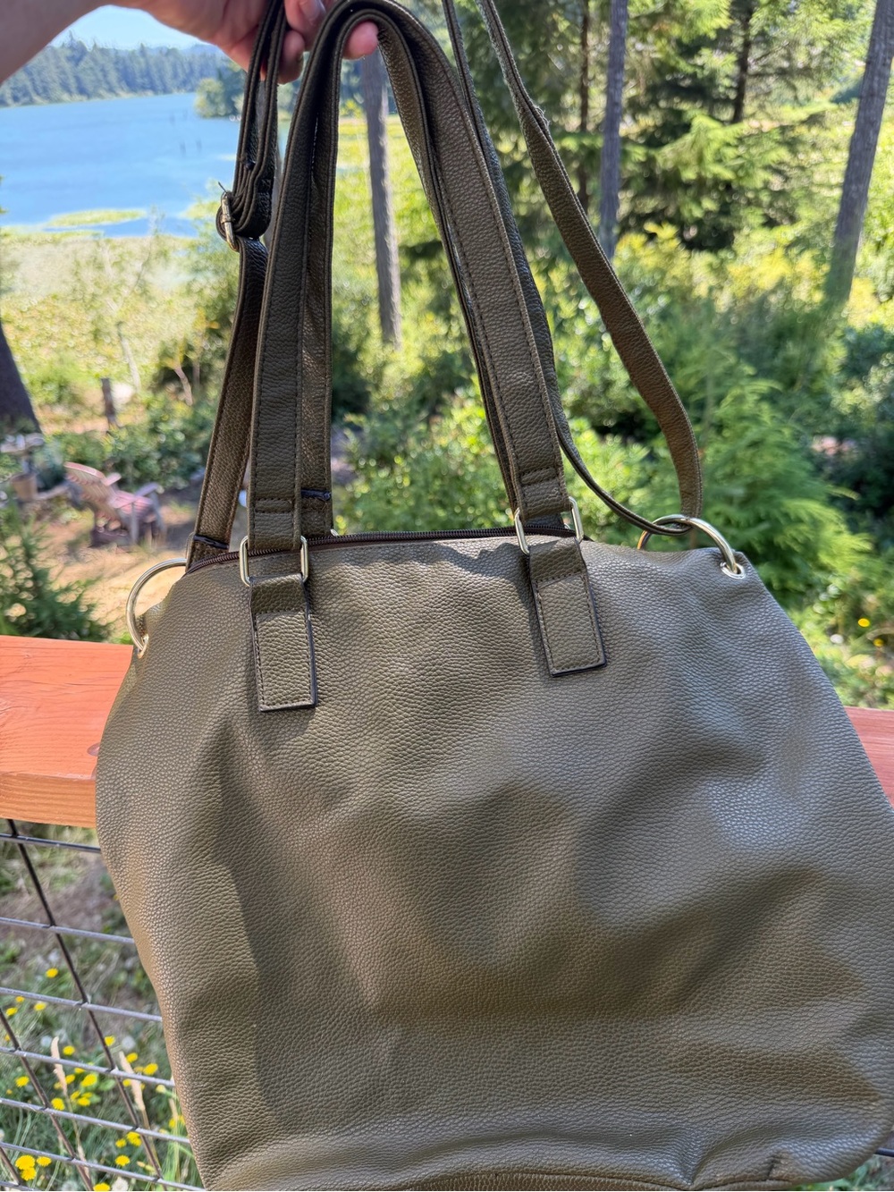 Christian Siriano olive green tote bag, Black and White Striped Lined Handbag - Picture 3 of 5